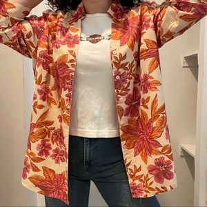 Notations Orange Floral Button Up